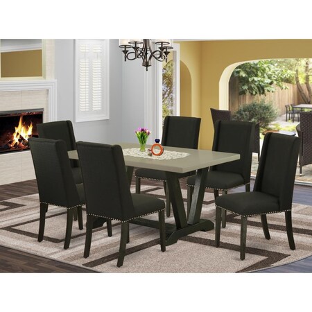 East West Furniture 7 Piece V-Style Dining Room Table Set - Black V696FL624-7